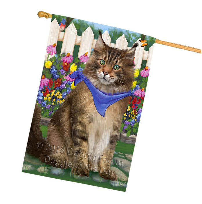 Spring Floral Maine Coon Cat House Flag FLG52348