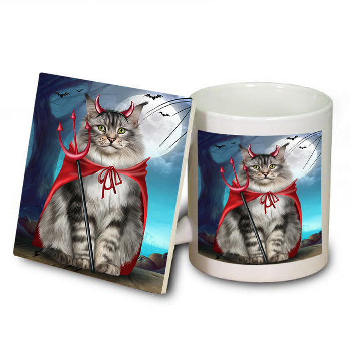 Happy Halloween Trick or Treat Maine Coon Cat Mug and Coaster Set MUC54496