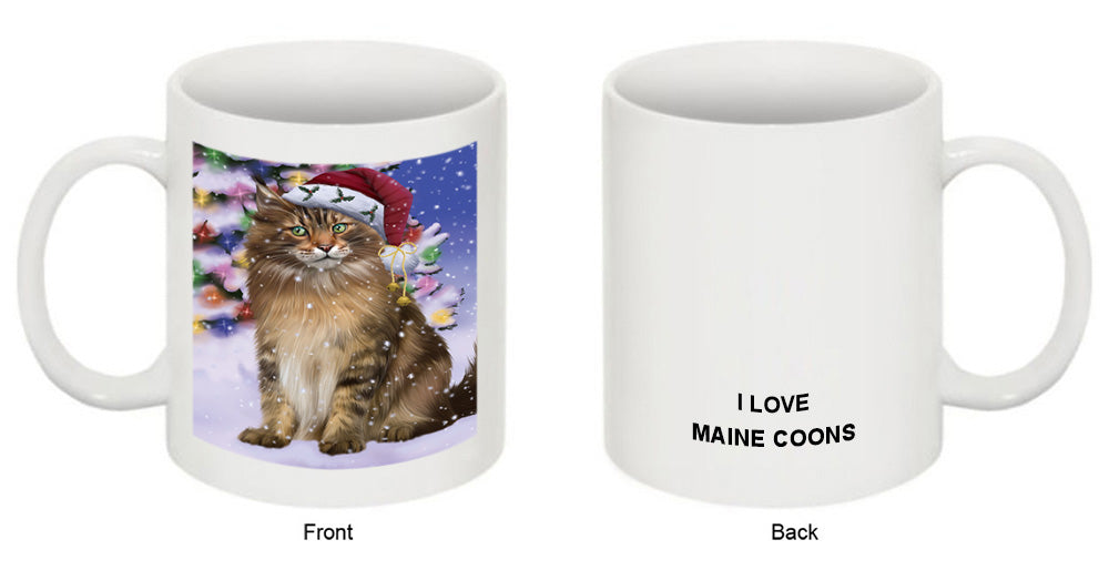 Winterland Wonderland Maine Coon Cat In Christmas Holiday Scenic Background Coffee Mug MUG49164