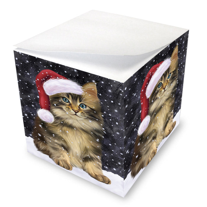 Let it Snow Christmas Holiday Maine Coon Cat Wearing Santa Hat Note Cube NOC55955