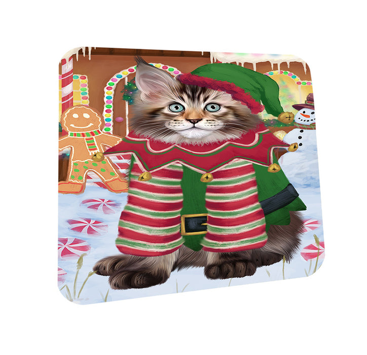 Christmas Gingerbread House Candyfest Maine Coon Cat Coasters Set of 4 CST56404