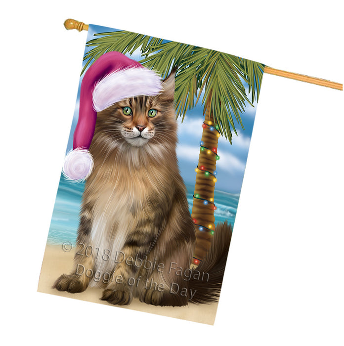 Summertime Happy Holidays Christmas Maine Coon Cat on Tropical Island Beach House Flag FLG54766