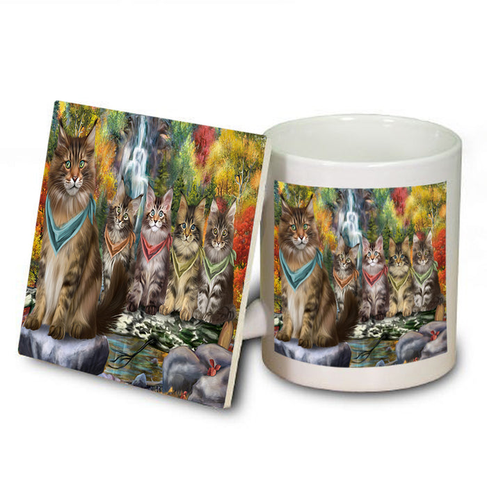 Scenic Waterfall Maine Coons Cat Mug and Coaster Set MUC51906