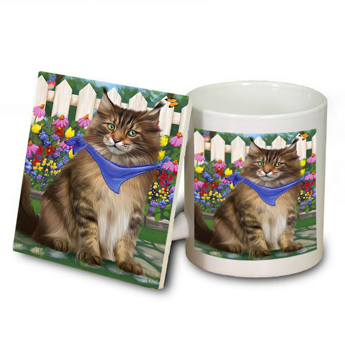 Spring Floral Maine Coon Cat Mug and Coaster Set MUC52207