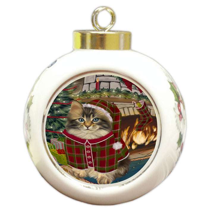 The Stocking was Hung Maine Coon Cat Round Ball Christmas Ornament RBPOR55712