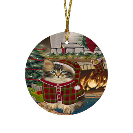 The Stocking was Hung Maine Coon Cat Round Flat Christmas Ornament RFPOR55712