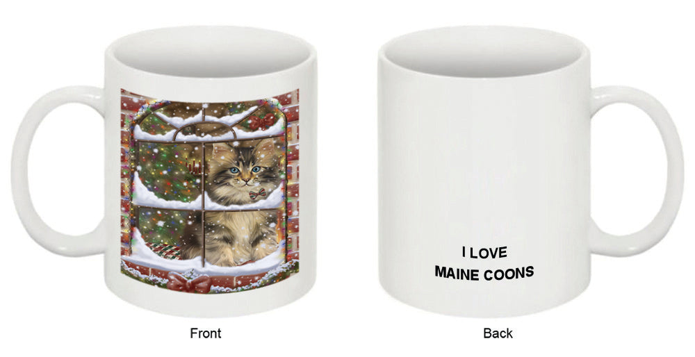 Please Come Home For Christmas Maine Coon Cat Sitting In Window Coffee Mug MUG49035