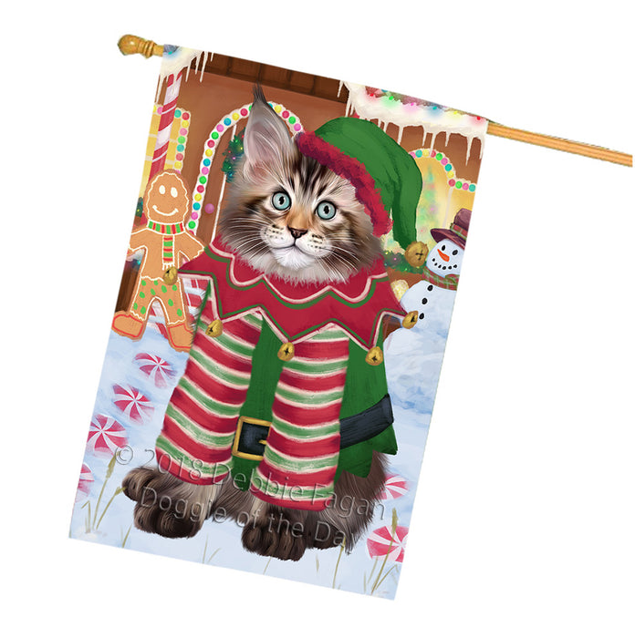 Christmas Gingerbread House Candyfest Maine Coon Cat House Flag FLG57130
