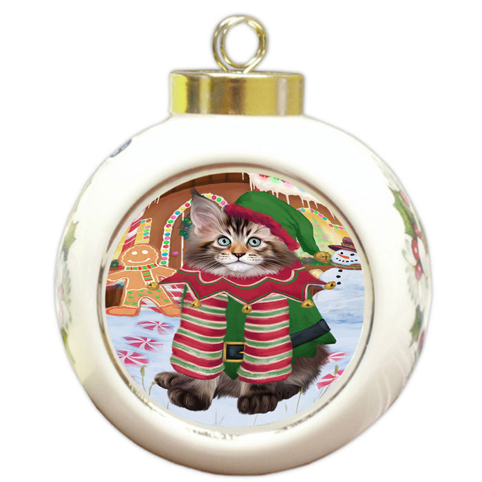 Christmas Gingerbread House Candyfest Maine Coon Cat Round Ball Christmas Ornament RBPOR56802
