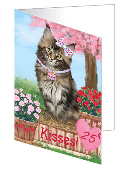 Rosie 25 Cent Kisses Maine Coon Cat Handmade Artwork Assorted Pets Greeting Cards and Note Cards with Envelopes for All Occasions and Holiday Seasons GCD72407