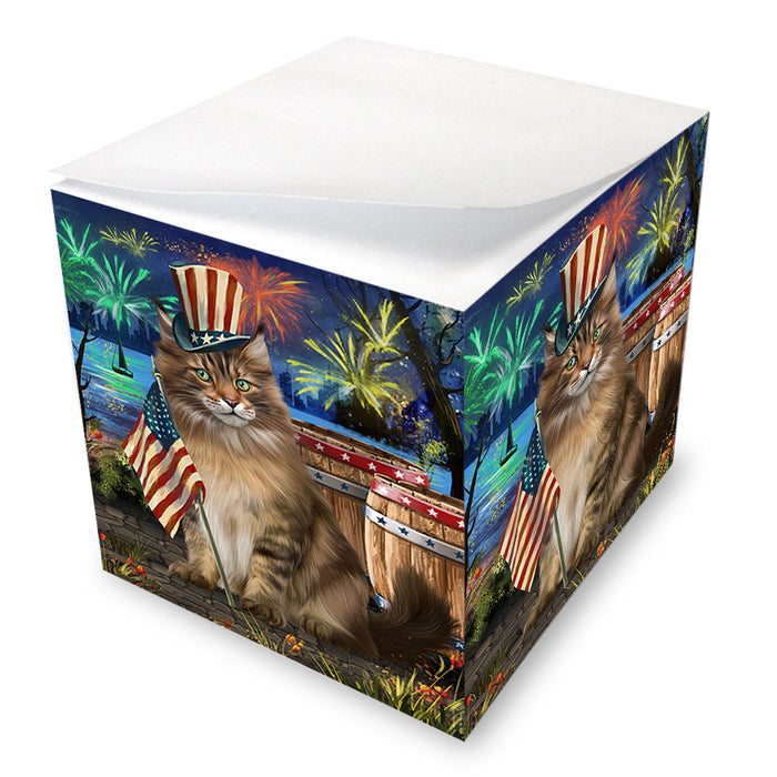 4th of July Independence Day Firework Maine Coon Cat Note Cube NOC55698
