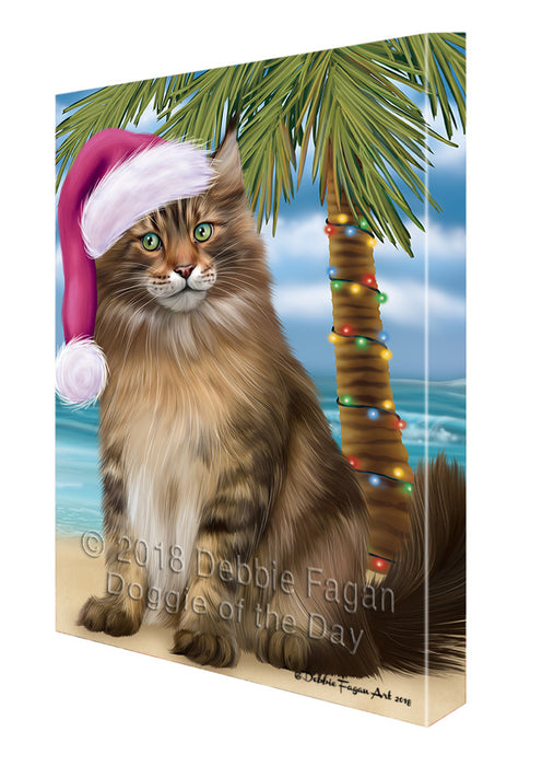 Summertime Happy Holidays Christmas Maine Coon Cat on Tropical Island Beach Canvas Print Wall Art Décor CVS108962