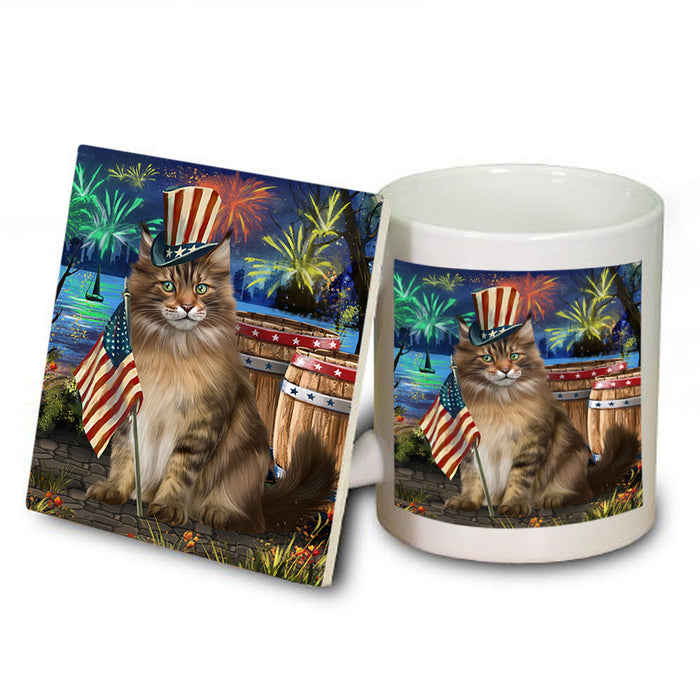 4th of July Independence Day Firework Maine Coon Cat Mug and Coaster Set MUC54044