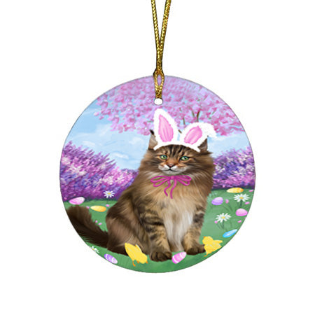 Easter Holiday Maine Coon Cat Round Flat Christmas Ornament RFPOR57317