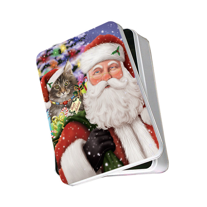 Santa Carrying Maine Coon Cat and Christmas Presents Photo Storage Tin PITN53637