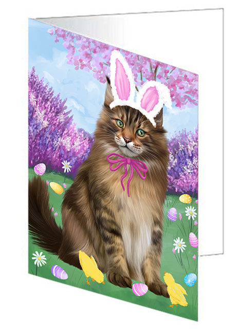 Easter Holiday Maine Coon Cat Handmade Artwork Assorted Pets Greeting Cards and Note Cards with Envelopes for All Occasions and Holiday Seasons GCD76262