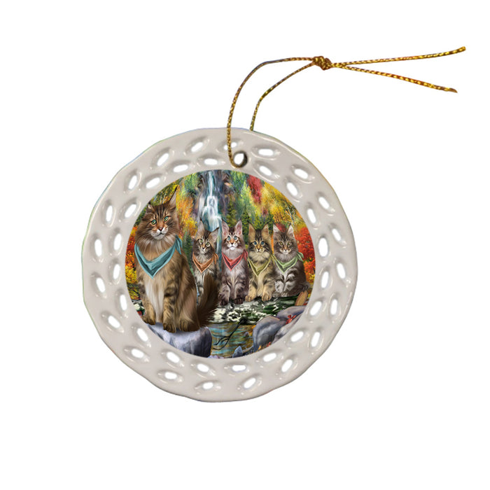 Scenic Waterfall Maine Coons Cat Ceramic Doily Ornament DPOR51914