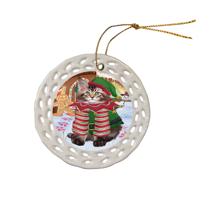 Christmas Gingerbread House Candyfest Maine Coon Cat Ceramic Doily Ornament DPOR56802