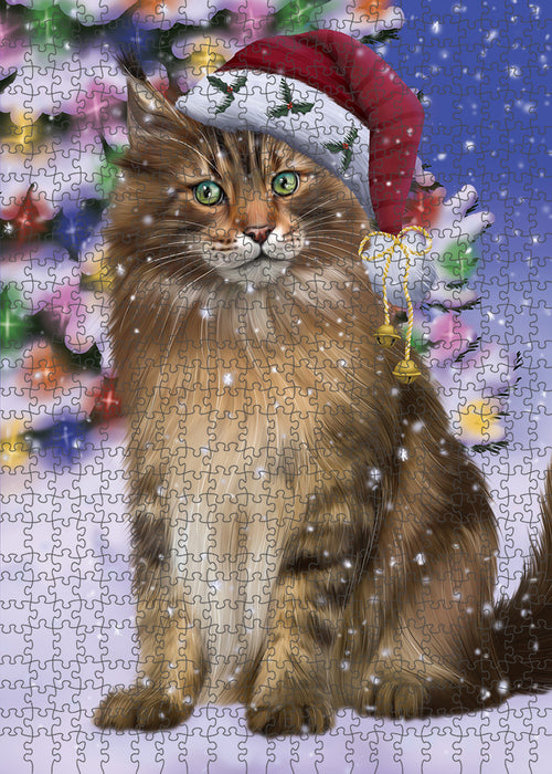 Winterland Wonderland Maine Coon Cat In Christmas Holiday Scenic Background Puzzle with Photo Tin PUZL82220