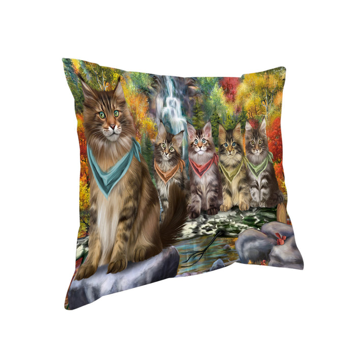 Scenic Waterfall Maine Coons Cat Pillow PIL64020