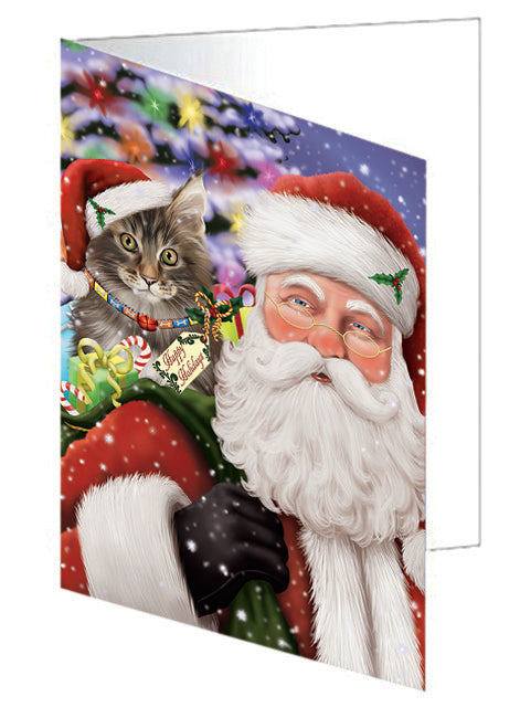 Santa Carrying Maine Coon Cat and Christmas Presents Handmade Artwork Assorted Pets Greeting Cards and Note Cards with Envelopes for All Occasions and Holiday Seasons GCD65111