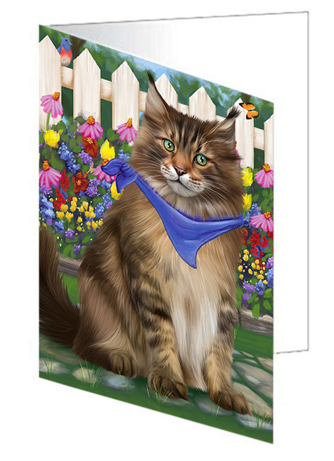 Spring Floral Maine Coon Cat Handmade Artwork Assorted Pets Greeting Cards and Note Cards with Envelopes for All Occasions and Holiday Seasons GCD60830