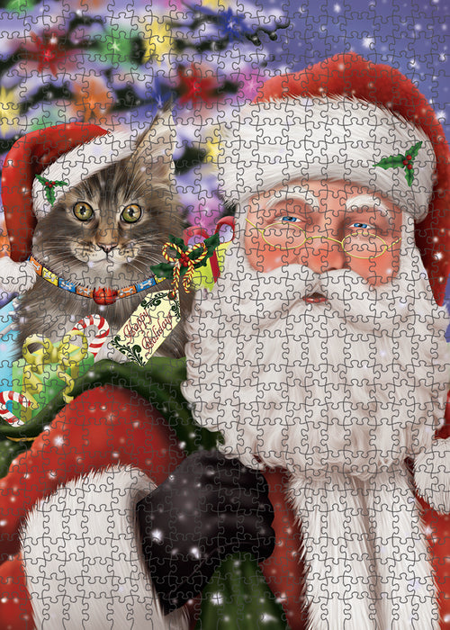Santa Carrying Maine Coon Cat and Christmas Presents Puzzle with Photo Tin PUZL81932