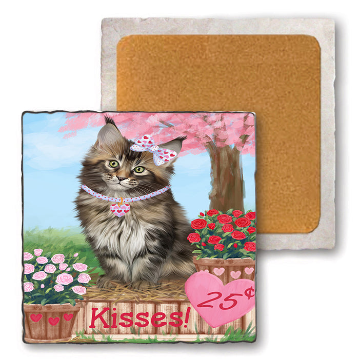 Rosie 25 Cent Kisses Maine Coon Cat Set of 4 Natural Stone Marble Tile Coasters MCST50964