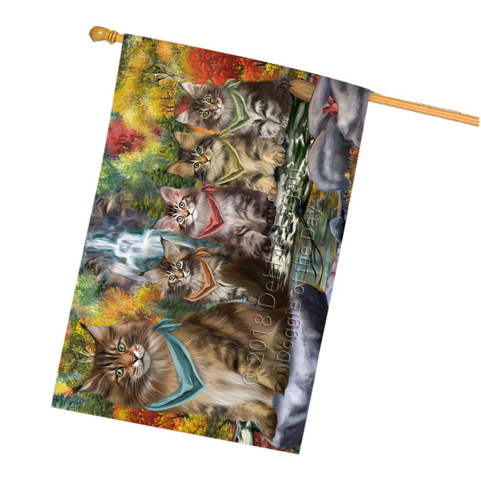 Scenic Waterfall Maine Coons Cat House Flag FLG52047