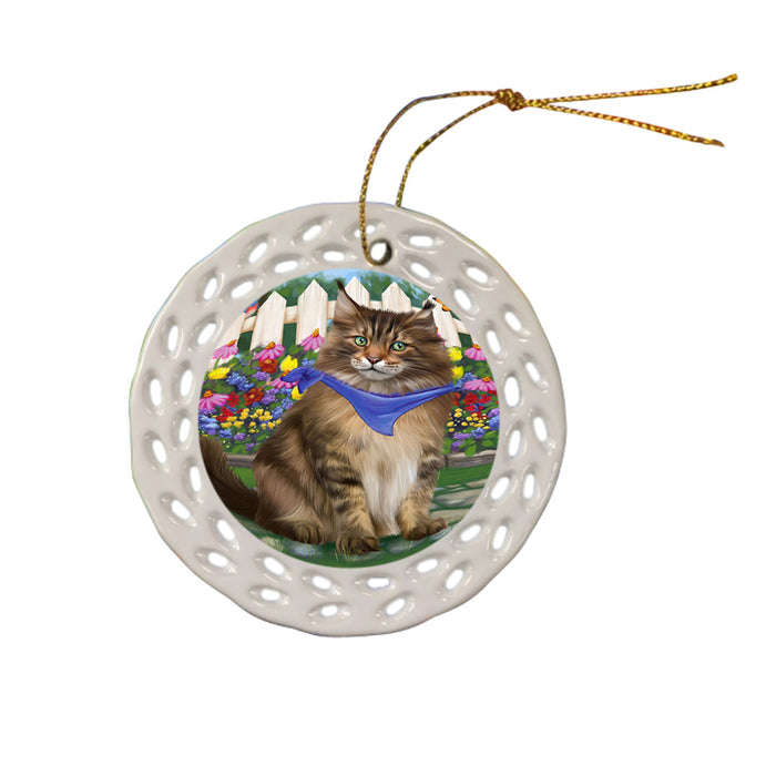 Spring Floral Maine Coon Cat Ceramic Doily Ornament DPOR52267