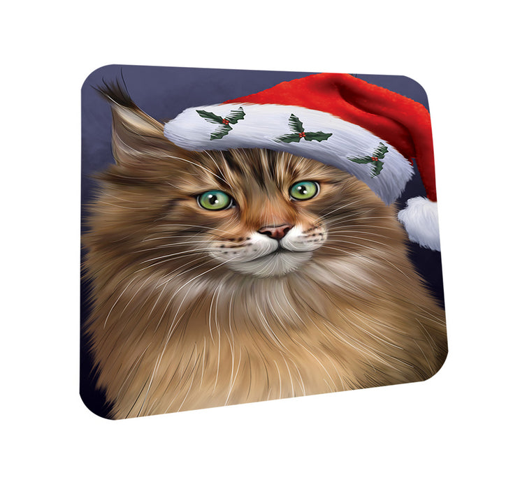 Christmas Holidays Maine Coon Cat Wearing Santa Hat Portrait Head Coasters Set of 4 CST53459