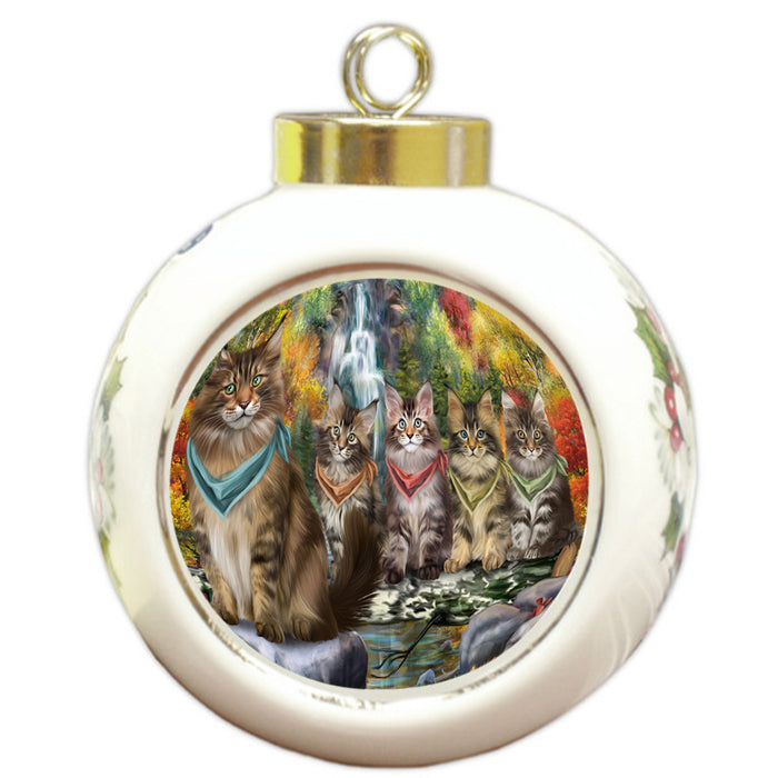 Scenic Waterfall Maine Coons Cat Round Ball Christmas Ornament RBPOR51914