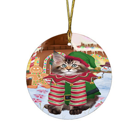 Christmas Gingerbread House Candyfest Maine Coon Cat Round Flat Christmas Ornament RFPOR56802