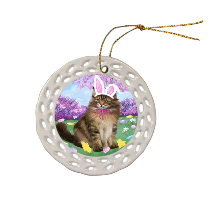 Easter Holiday Maine Coon Cat Ceramic Doily Ornament DPOR57317