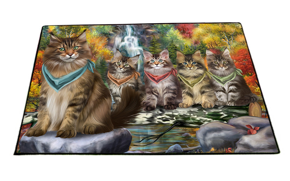 Scenic Waterfall Maine Coons Cat Floormat FLMS51378