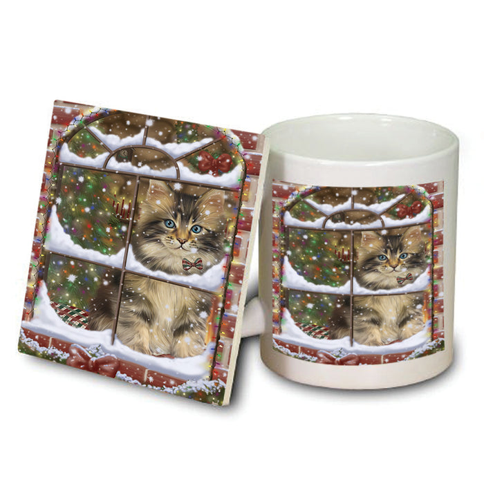 Please Come Home For Christmas Maine Coon Cat Sitting In Window Mug and Coaster Set MUC53629