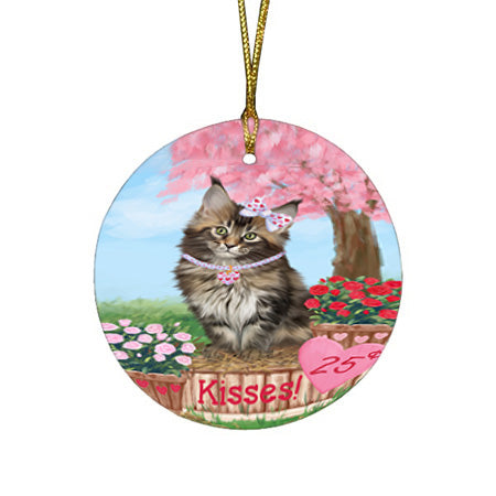 Rosie 25 Cent Kisses Maine Coon Cat Round Flat Christmas Ornament RFPOR56320