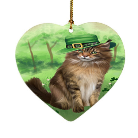 St. Patricks Day Irish Portrait Maine Coon Cat Heart Christmas Ornament HPOR57960