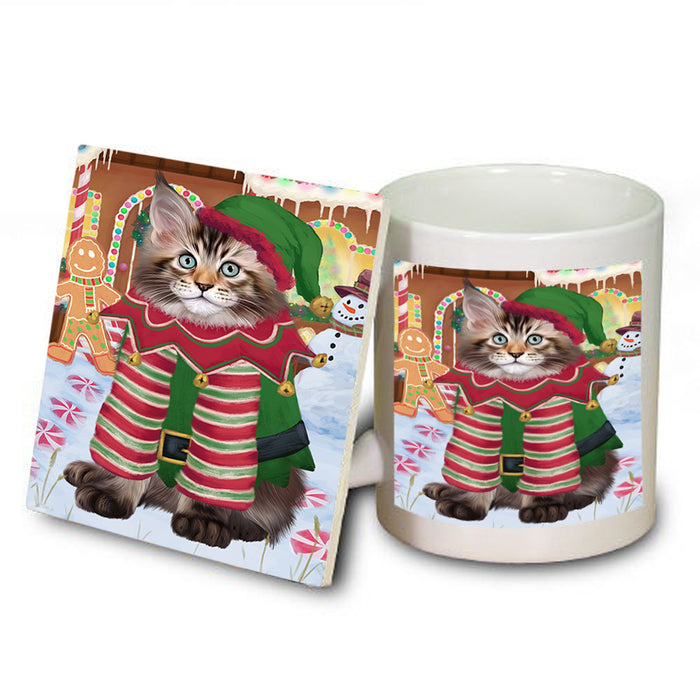 Christmas Gingerbread House Candyfest Maine Coon Cat Mug and Coaster Set MUC56438