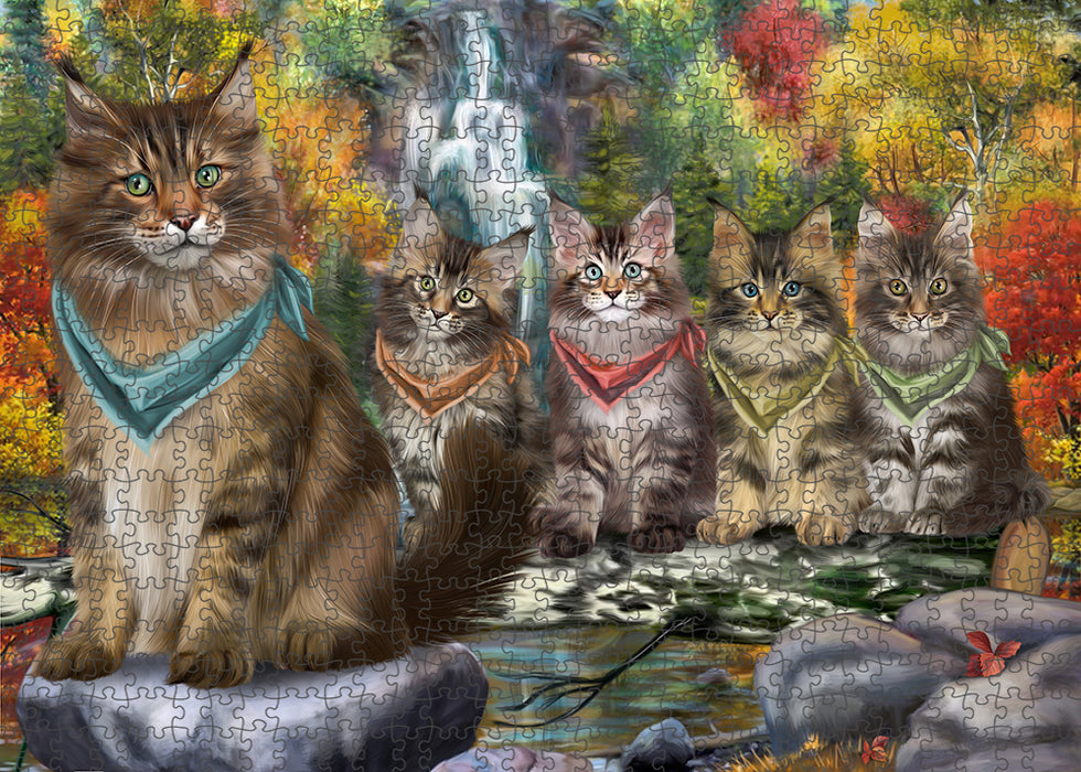 Scenic Waterfall Maine Coons Cat Puzzle with Photo Tin PUZL59829