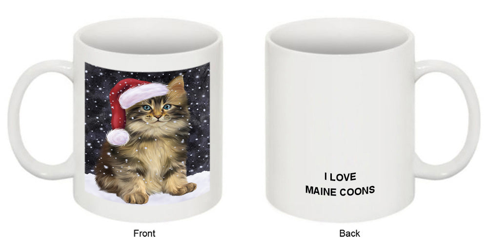 Let it Snow Christmas Holiday Maine Coon Cat Wearing Santa Hat Coffee Mug MUG49707