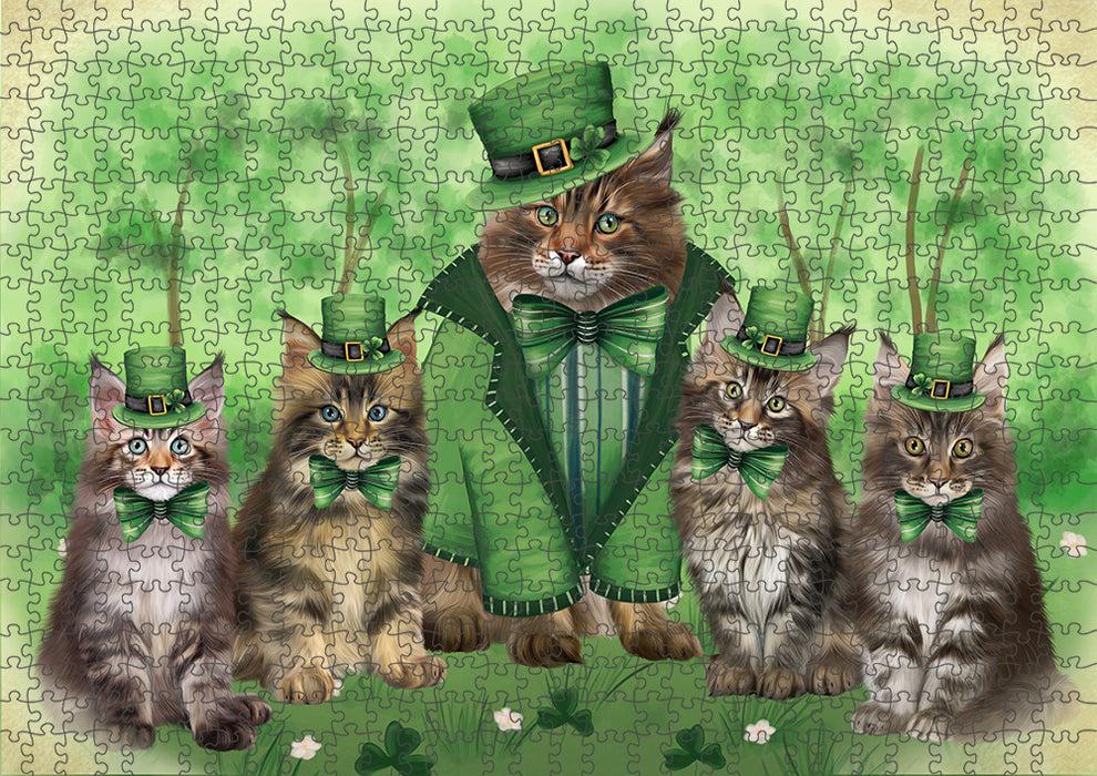 St. Patricks Day Irish Portrait Maine Coon Cats Portrait Jigsaw Puzzle for Adults Animal Interlocking Puzzle Game Unique Gift for Dog Lover's with Metal Tin Box PZL064