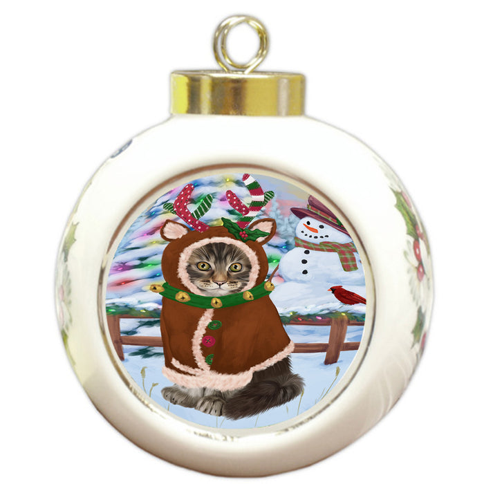 Christmas Gingerbread House Candyfest Maine Coon Cat Round Ball Christmas Ornament RBPOR56803