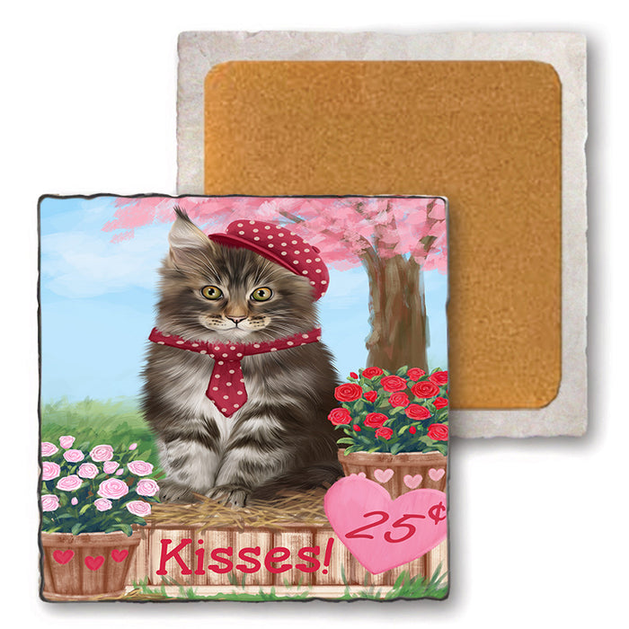 Rosie 25 Cent Kisses Maine Coon Cat Set of 4 Natural Stone Marble Tile Coasters MCST50965