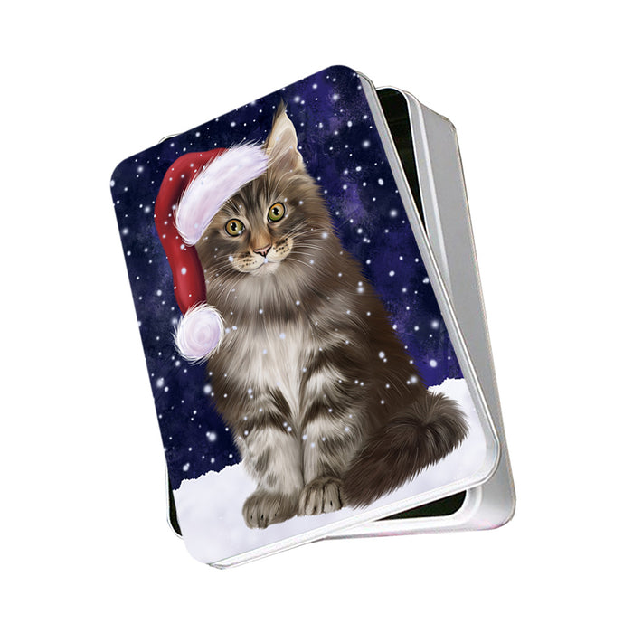 Let it Snow Christmas Holiday Maine Coon Cat Wearing Santa Hat Photo Storage Tin PITN54253