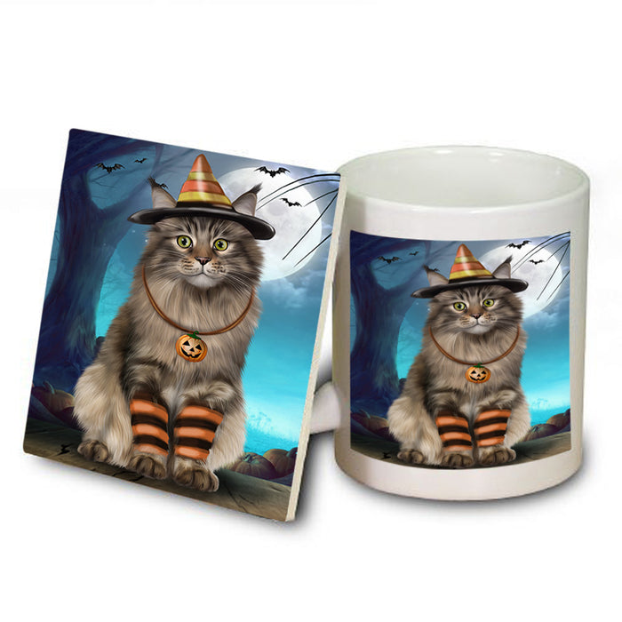 Happy Halloween Trick or Treat Maine Coon Cat Mug and Coaster Set MUC54497