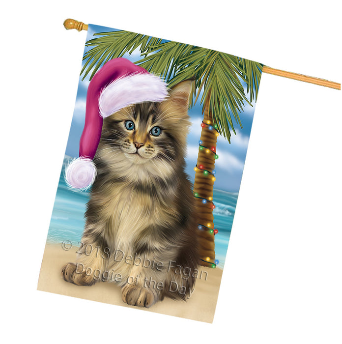 Summertime Happy Holidays Christmas Maine Coon Cat on Tropical Island Beach House Flag FLG54767