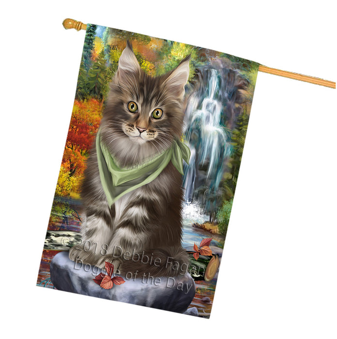Scenic Waterfall Maine Coon Cat House Flag FLG52048
