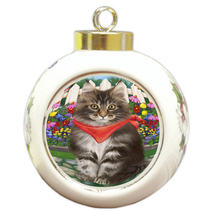 Spring Floral Maine Coon Cat Round Ball Christmas Ornament RBPOR52268