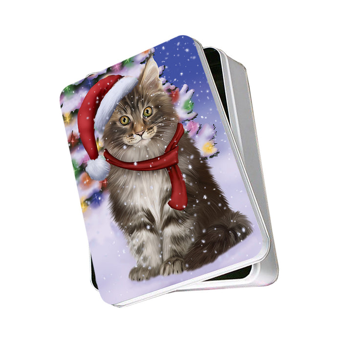 Winterland Wonderland Maine Coon Cat In Christmas Holiday Scenic Background Photo Storage Tin PITN53710